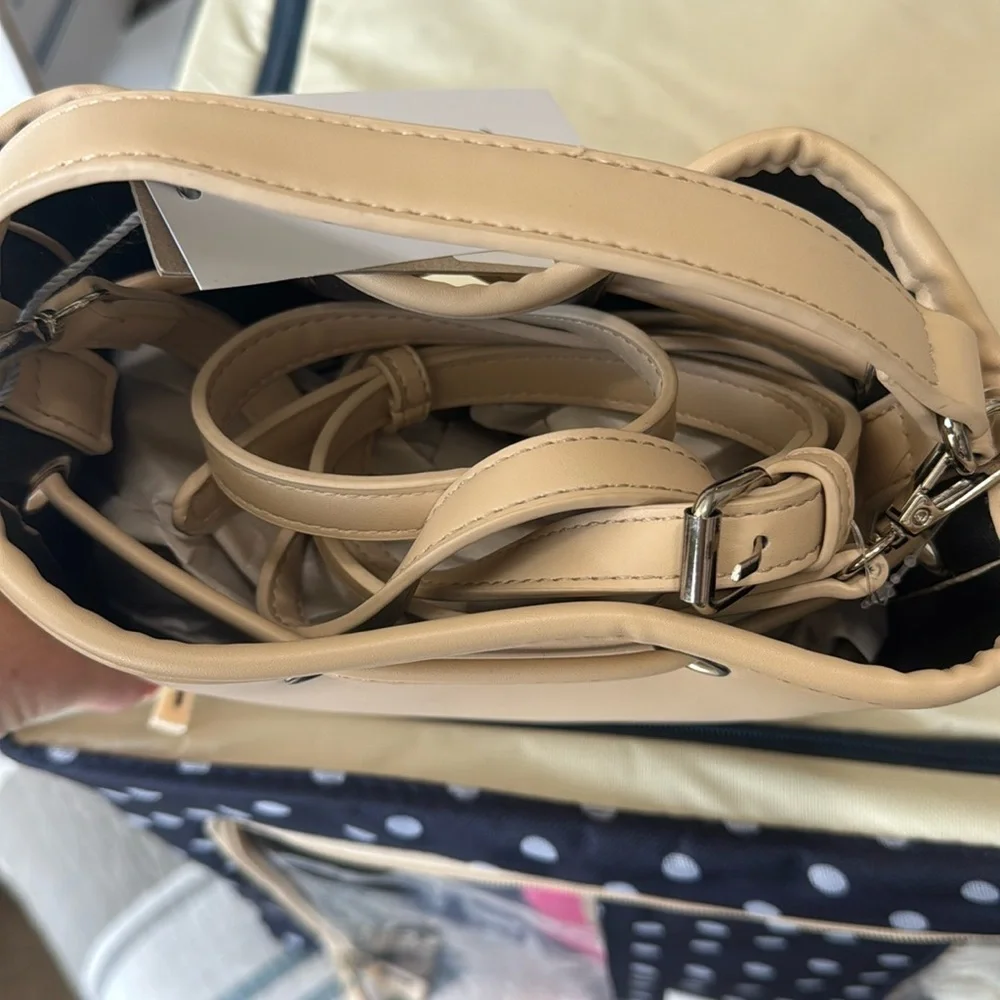 A. Calin Augusta Beige Vegan Leather Bucket Crossbody Bag NWT